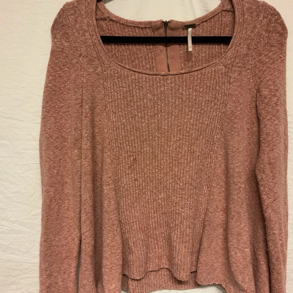 Free People‎ Textured Knit Cropped Sweater Rose Gold Zipper Back XS
